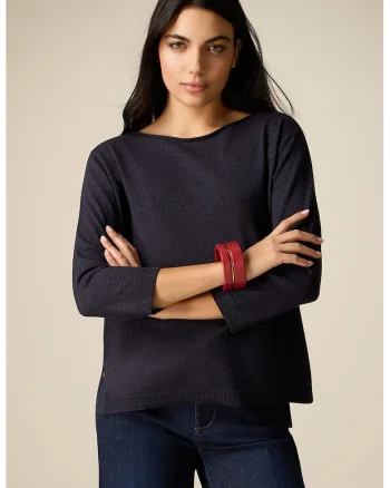 Pulover cu decolteu barcuta, Bleumarin