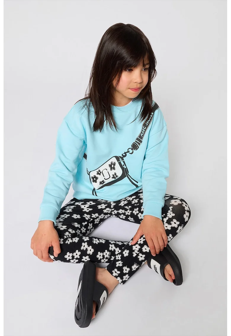 Colanti cu model floral si banda logo in talie, Alb/Negru