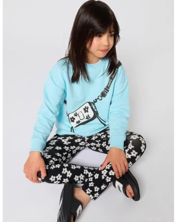 Colanti cu model floral si banda logo in talie, Alb/Negru