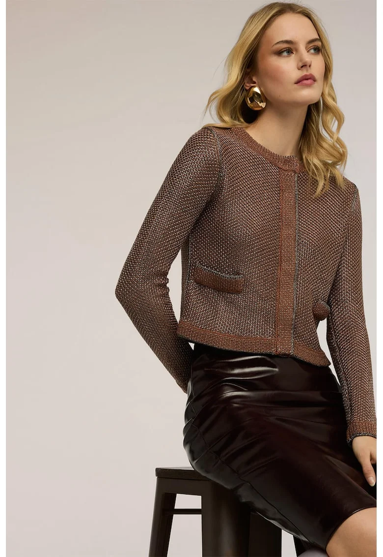 Sacou crop cu decolteu rotund, Rosu inchis