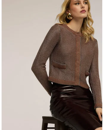 Sacou crop cu decolteu rotund, Rosu inchis