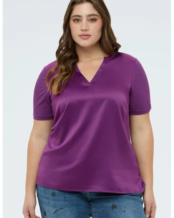 Tricou uni cu decolteu in V, Ametist