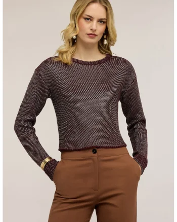 Pulover crop cu decolteu rotund, Rosu inchis
