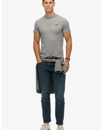 Tricou din bumbac cu decolteu la baza gatului so logo brodat, Gri deschis melange
