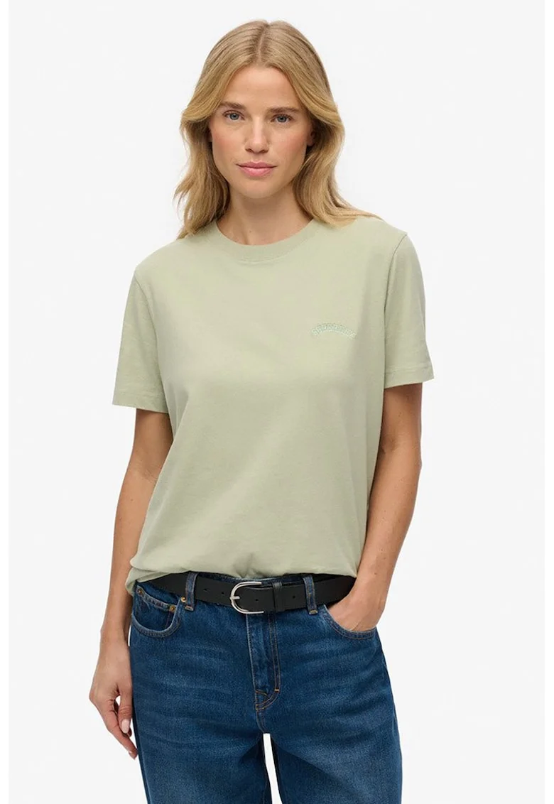 Tricou cu decolteu la baza gatului si logo brodat, Verde pal