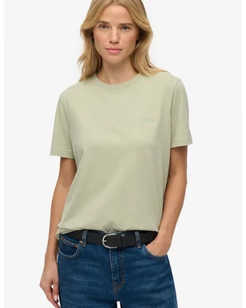 Tricou cu decolteu la baza gatului si logo brodat, Verde pal
