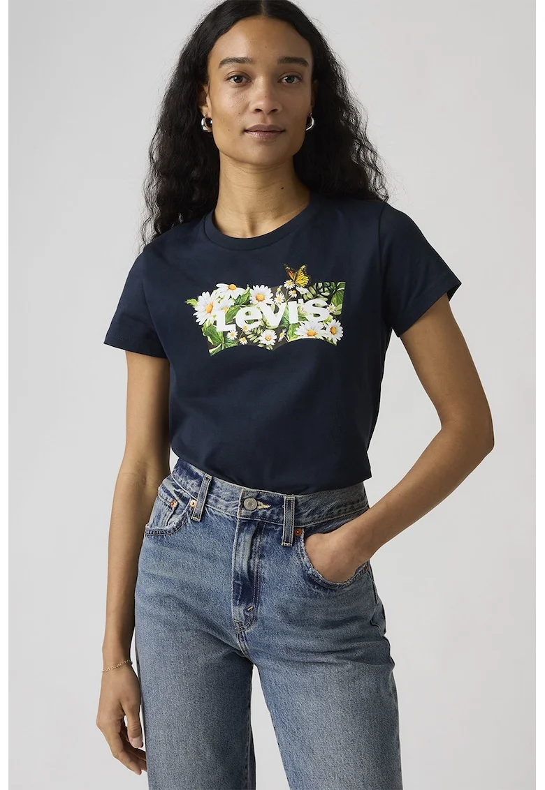 Tricou de bumbac cu decolteu la baza gatului