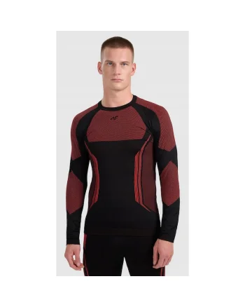 Bluza sport barbati,  termoactiva, fara cusaturi, rosu/negru, poliester, Rosu