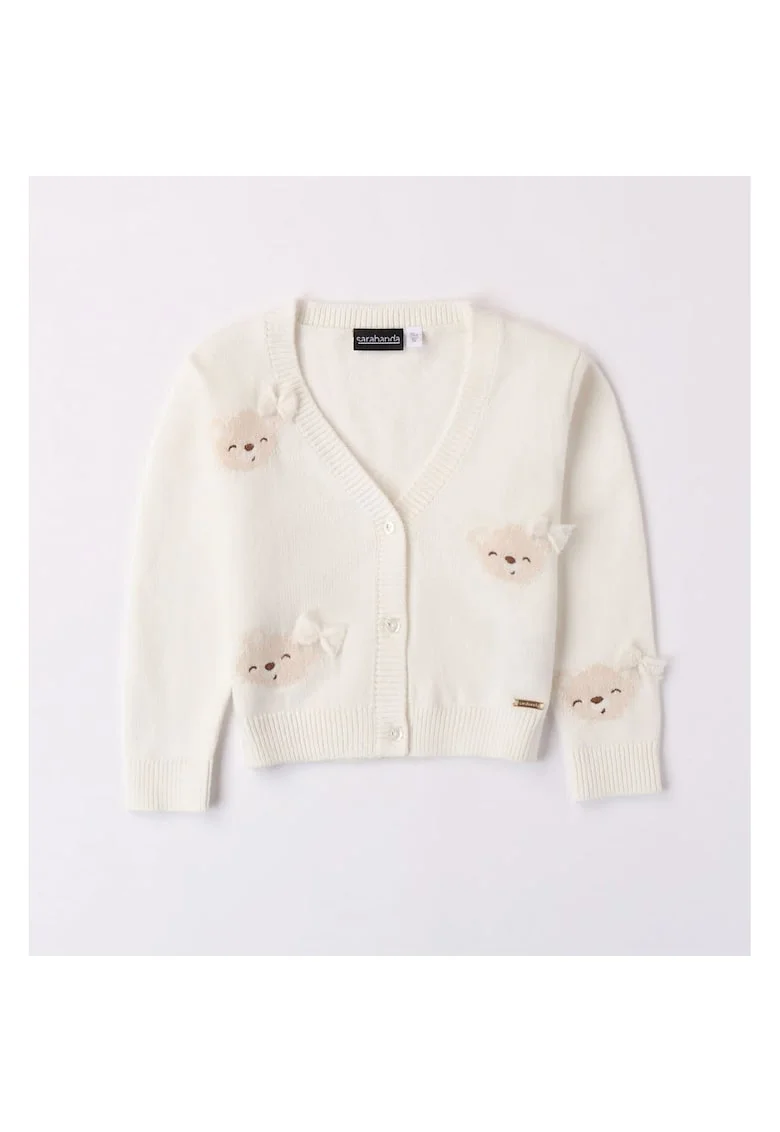 Cardigan cu broderie ursulet pentru fetite ,  0.7317, Alb