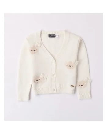 Cardigan cu broderie ursulet pentru fetite ,  0.7317, Alb
