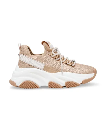 Pantofi sport din material textil cu aspect masiv si talpa wedge Project, Alb/Maro camel