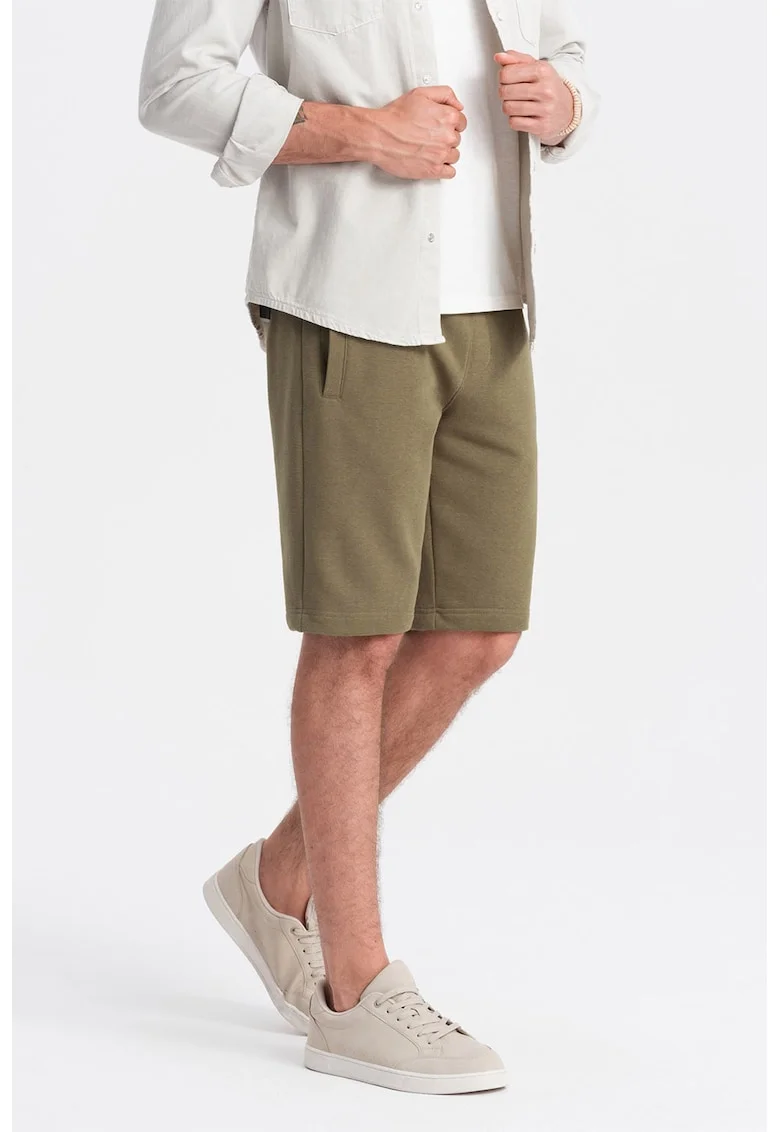 Pantaloni scurti de bumbac cu talie ajustabila, Verde masliniu