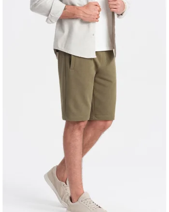 Pantaloni scurti de bumbac cu talie ajustabila, Verde masliniu