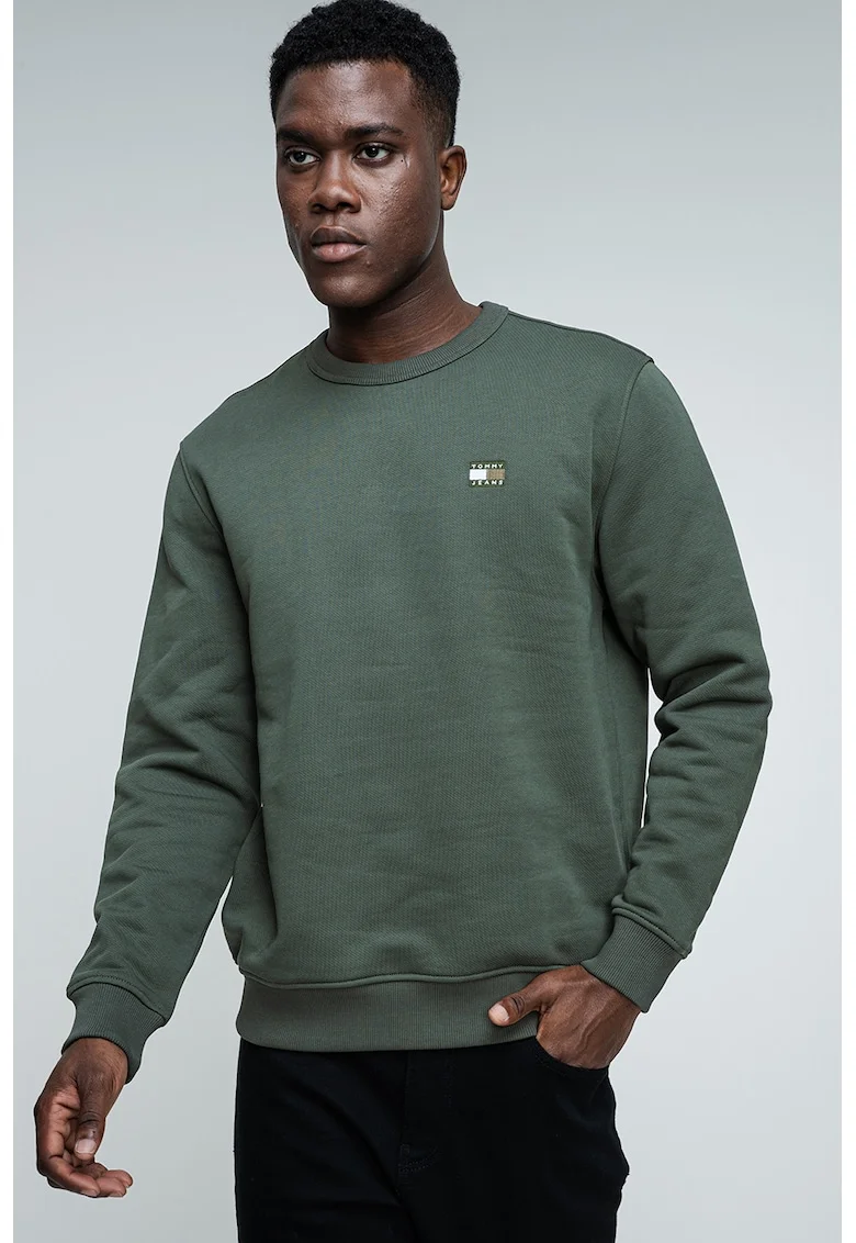 Bluza de trening cu decolteu la baza gatului si logo, Verde pal