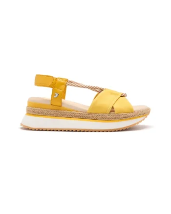 Sandale din panza cu talpa wedge, Galben mustar