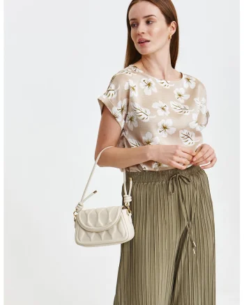 Bluza cu imprimeu floral BLK0126, Alb/Bej/Verde masliniu