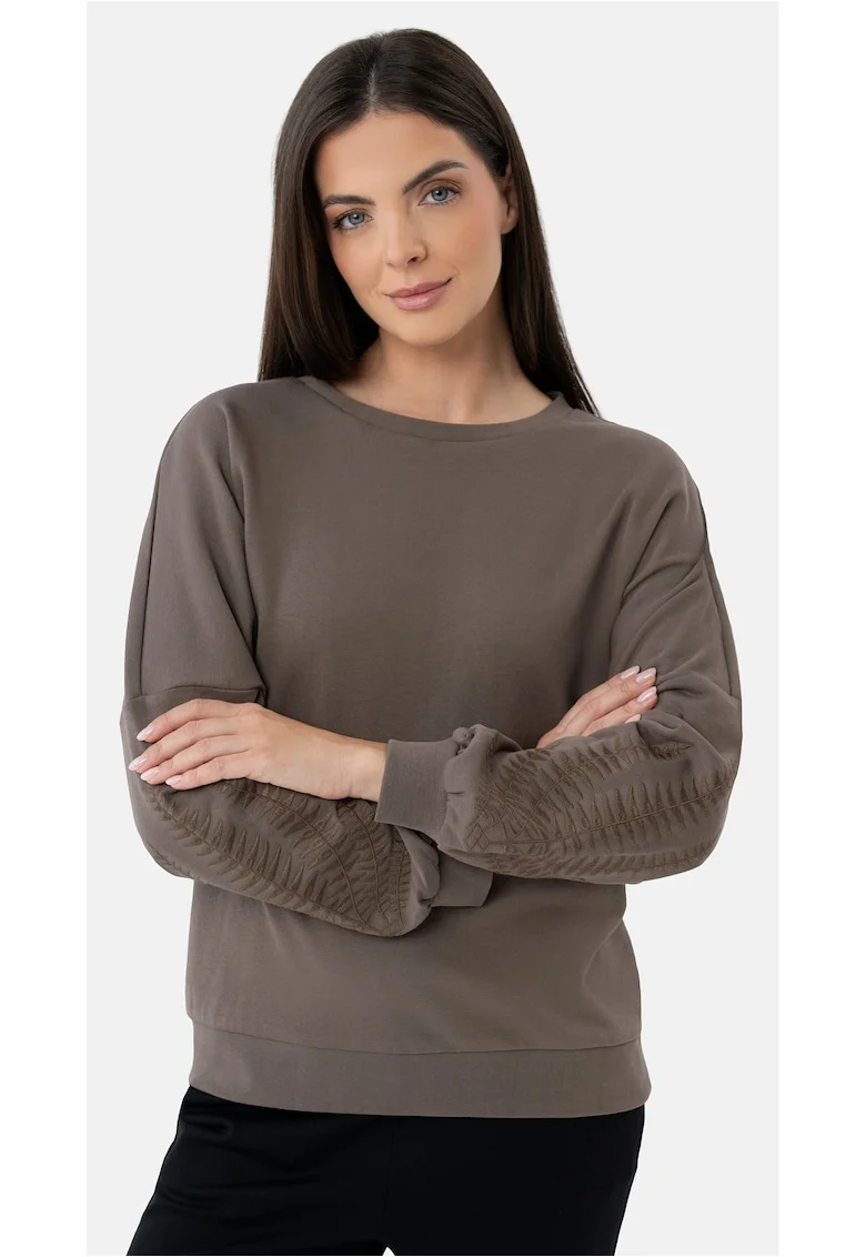 Bluza de trening cu maneci si model floral, Comfort Fit,  B-Sepia, maro, Maro
