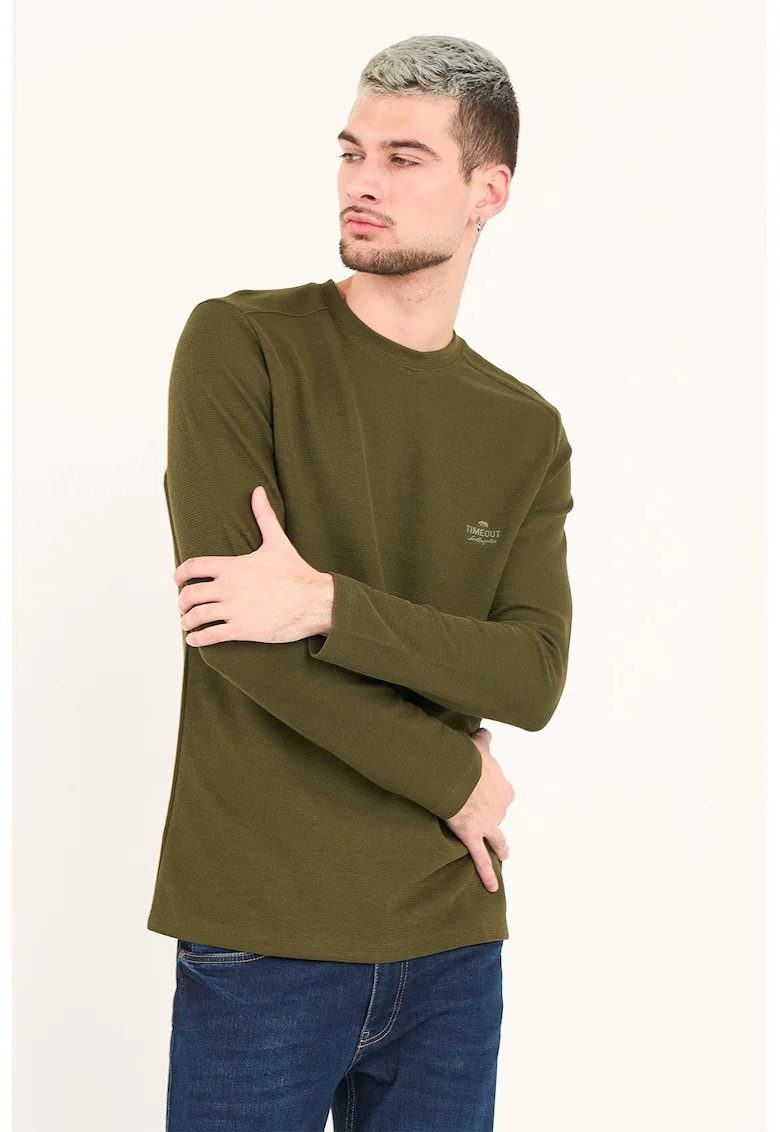 Bluza cu decolteu la baza gatului si model uni, Verde masliniu