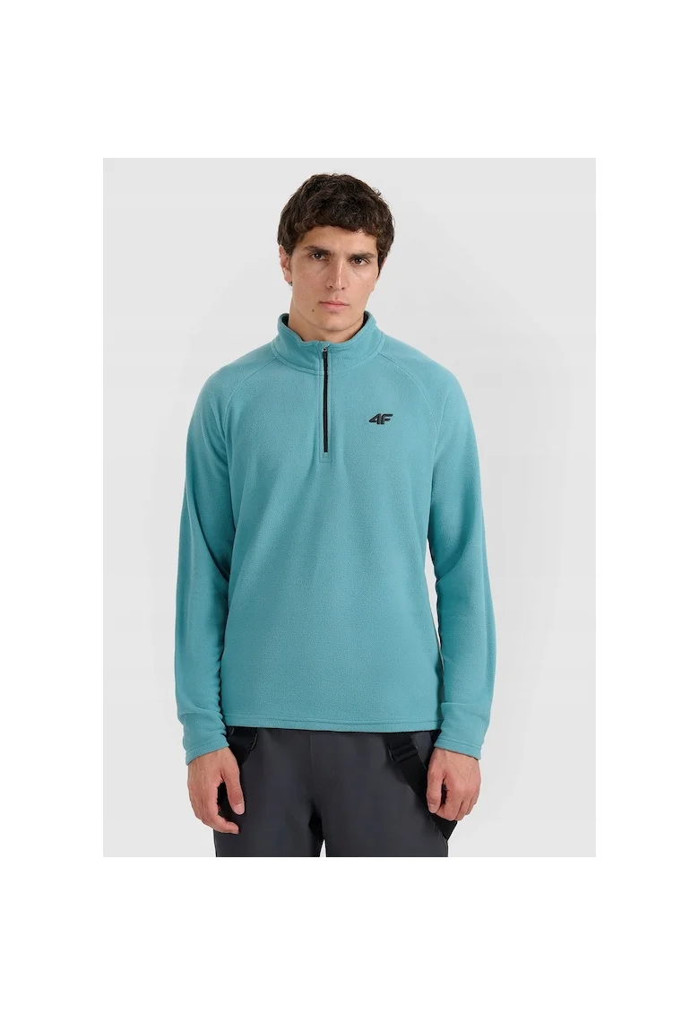 Bluza sport termoactiva barbati,  poliester, guler inalt, slim fit, tehnologie 4FWarm, turcoaz, Turcoaz