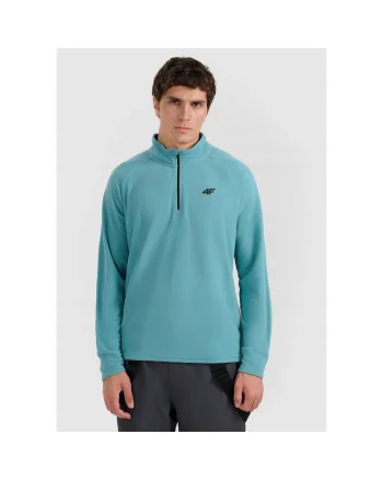 Bluza sport termoactiva barbati,  poliester, guler inalt, slim fit, tehnologie 4FWarm, turcoaz, Turcoaz