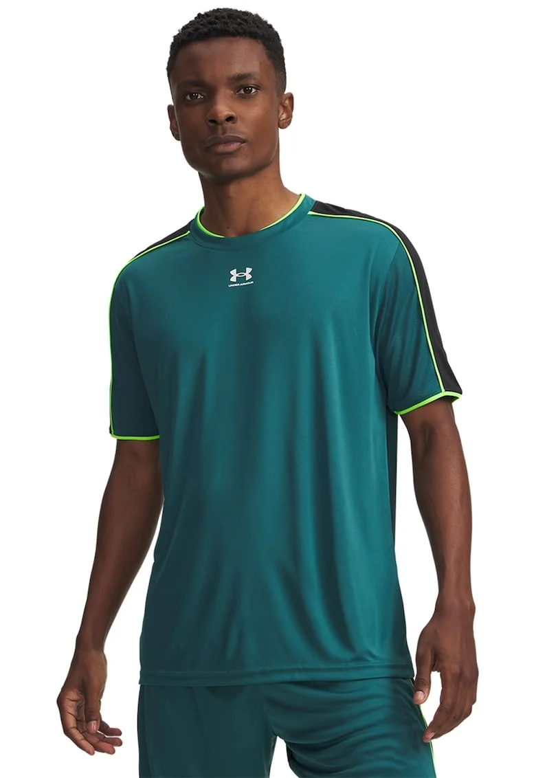 Tricou cu decolteu la baza gatului si logo pentru fotbal Challenger, Verde electric/Verde feriga