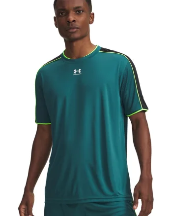 Tricou cu decolteu la baza gatului si logo pentru fotbal Challenger, Verde electric/Verde feriga