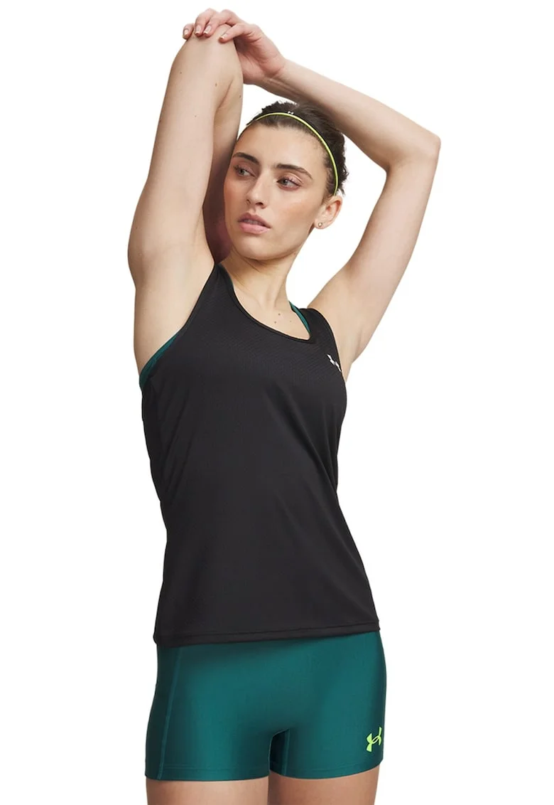 Top slim-fit din plasa cu decupaj pe partea din spate pentru fitness Tech, Negru