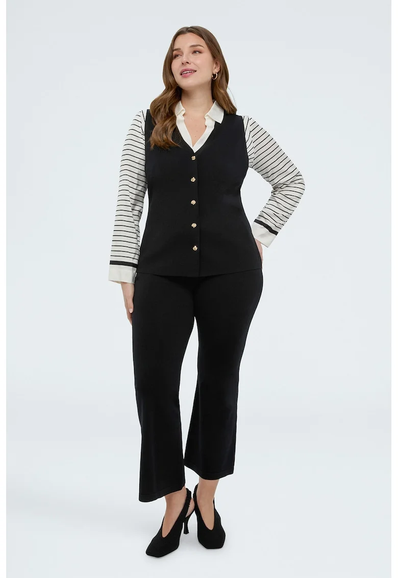 Pantaloni crop cu nasturi decorativi, Negru