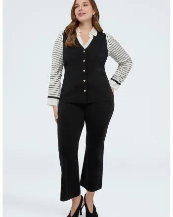Pantaloni crop cu nasturi decorativi, Negru
