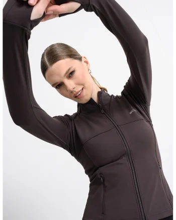 Bluza de trening cu logo si fermoar, Gri antracit