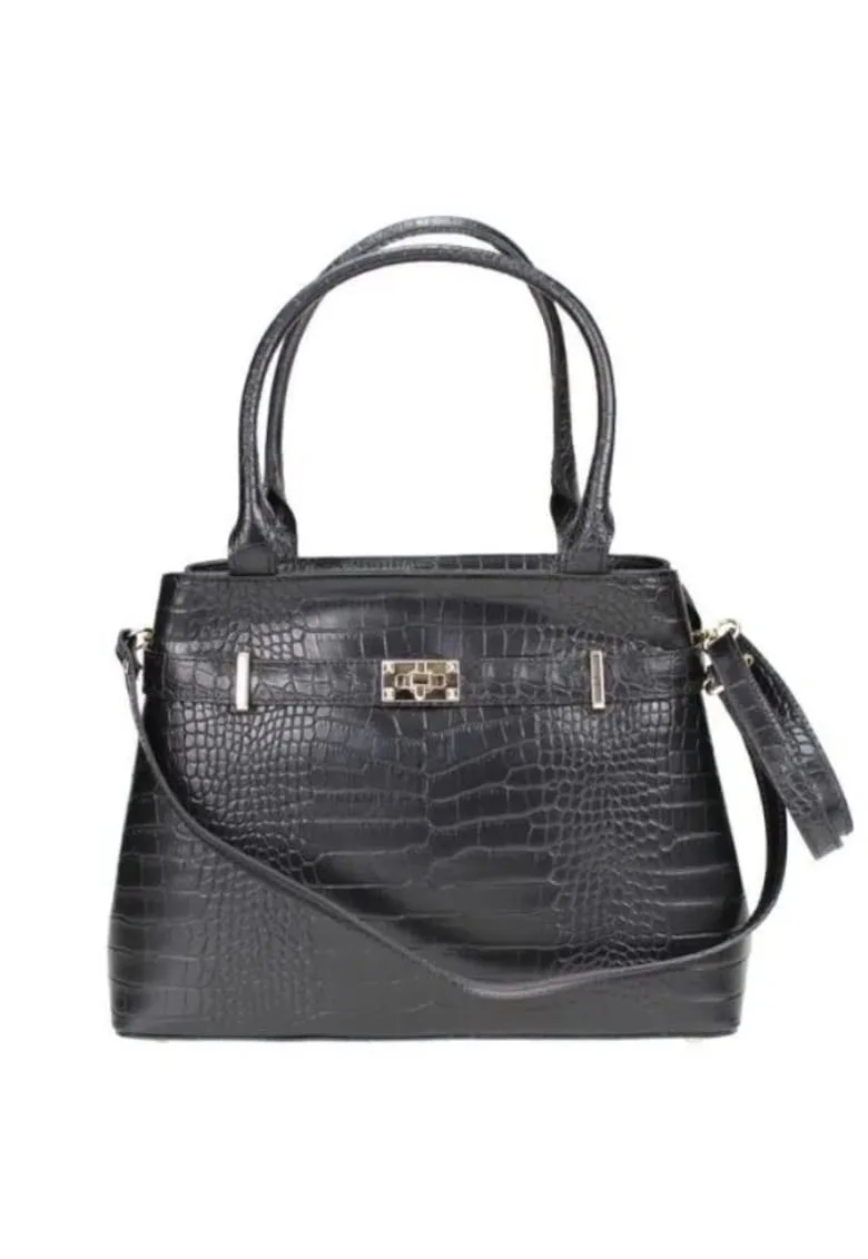 Geanta dama din piele naturala  Memphis, Negru, 35 x 26 x 13 cm