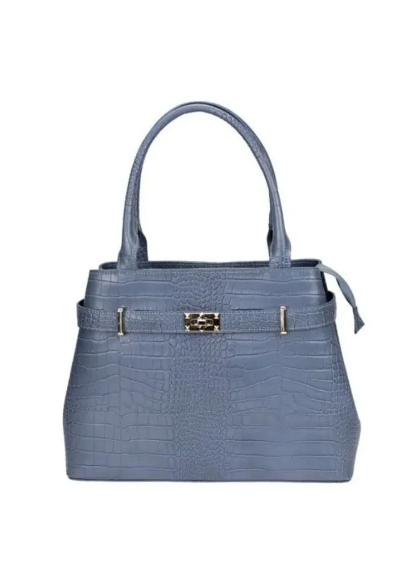 Geanta dama din piele naturala  Memphis, Albastru, 35 x 26 x 13 cm