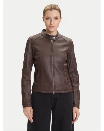 Geaca de imitatie de piele,  maro, femei,