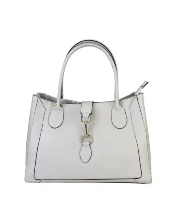 Geanta dama din piele naturala  Belinda, Gri deschis, 35 x 25 x 16 cm