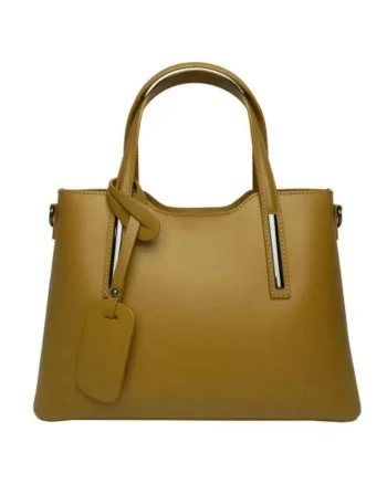 Geanta dama din piele naturala  Maggie, Galben mustar, 32 x 22 x 12 cm