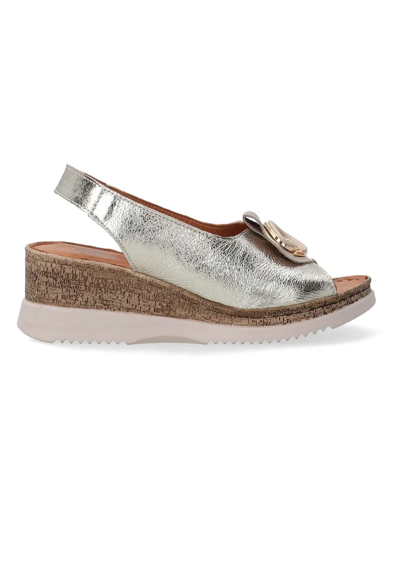 Sandale wedge din piele cu detaliu metalic