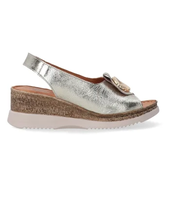 Sandale wedge din piele cu detaliu metalic