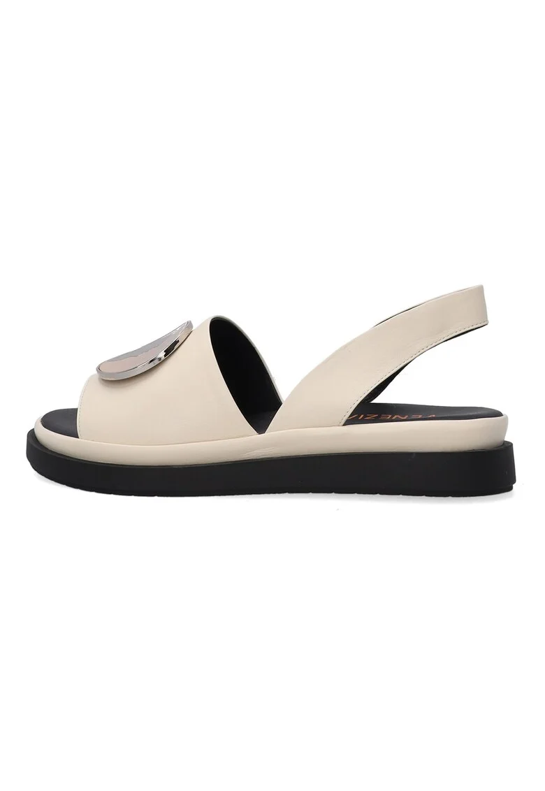 Sandale din piele slingback cu detaliu metalic