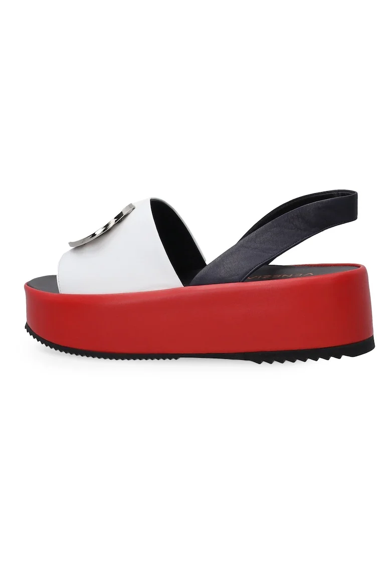 Sandale flatform din piele cu model color block