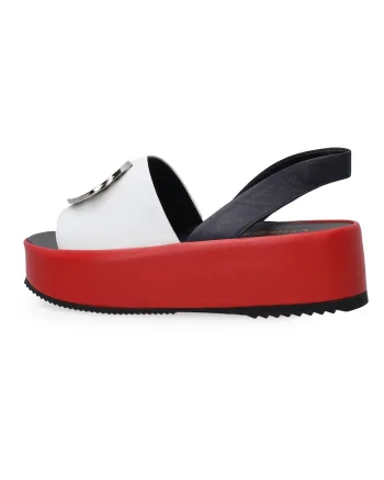 Sandale flatform din piele cu model color block