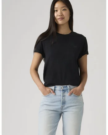 Tricou cu decolteu rotund si model uni, Negru stins