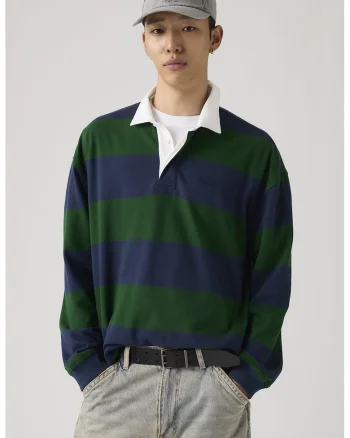 Bluza polo din bumbac cu dungi, Verde/Bleumarin