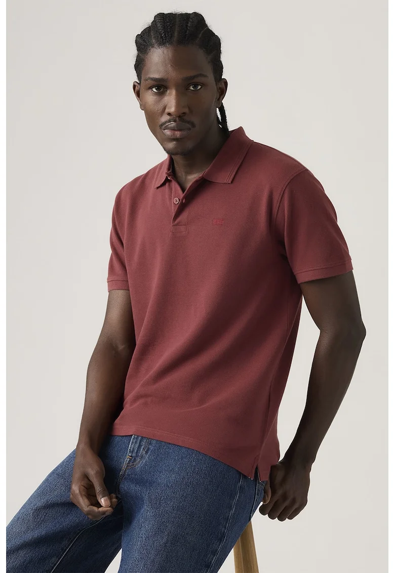 Tricou polo din bumbac pique, Rosu capsuna