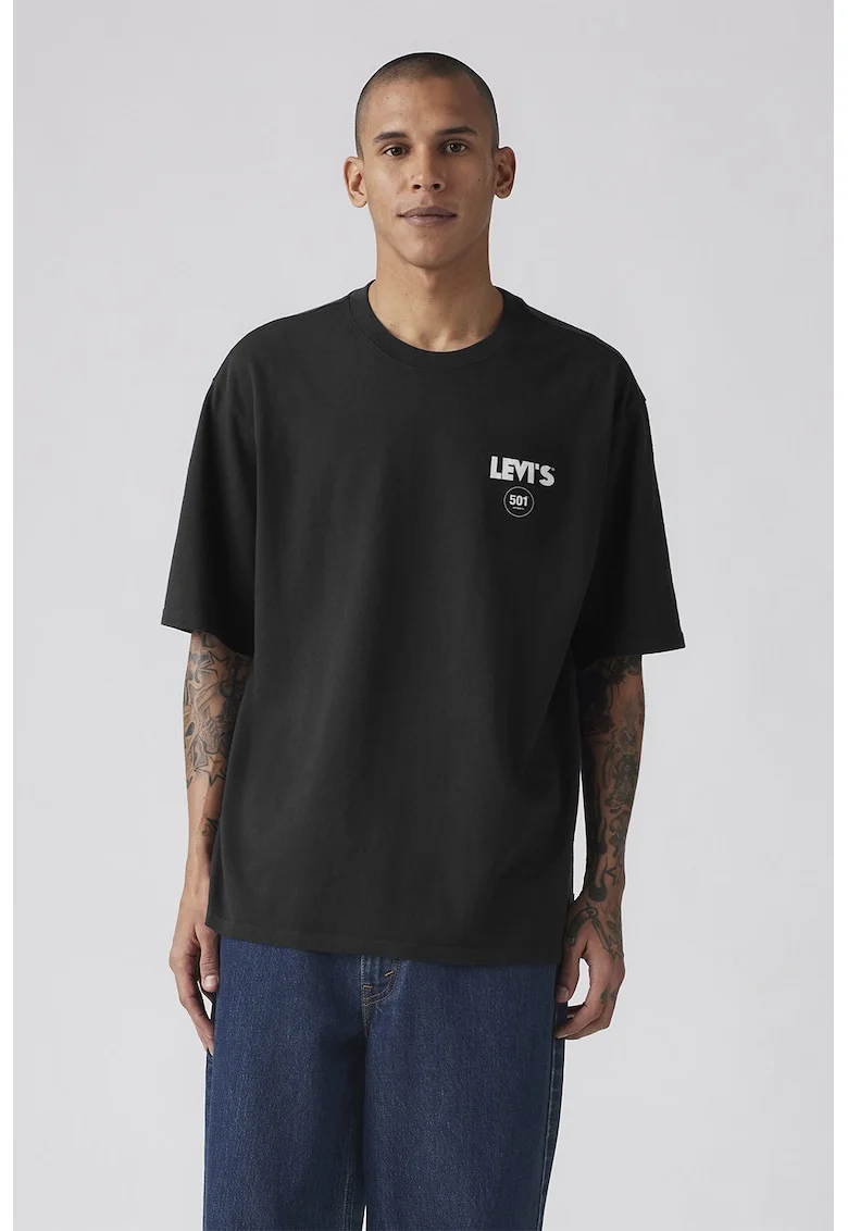 Tricou din bumbac cu imprimeu grafic pe partea din spate, Negru/Alb optic