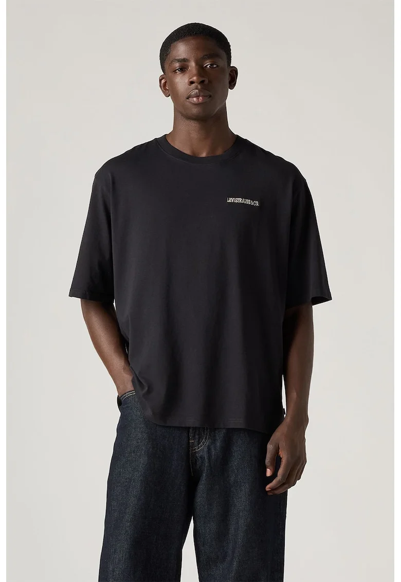 Tricou din bumbac cu imprimeu grafic pe partea din spate, Negru/Portocaliu