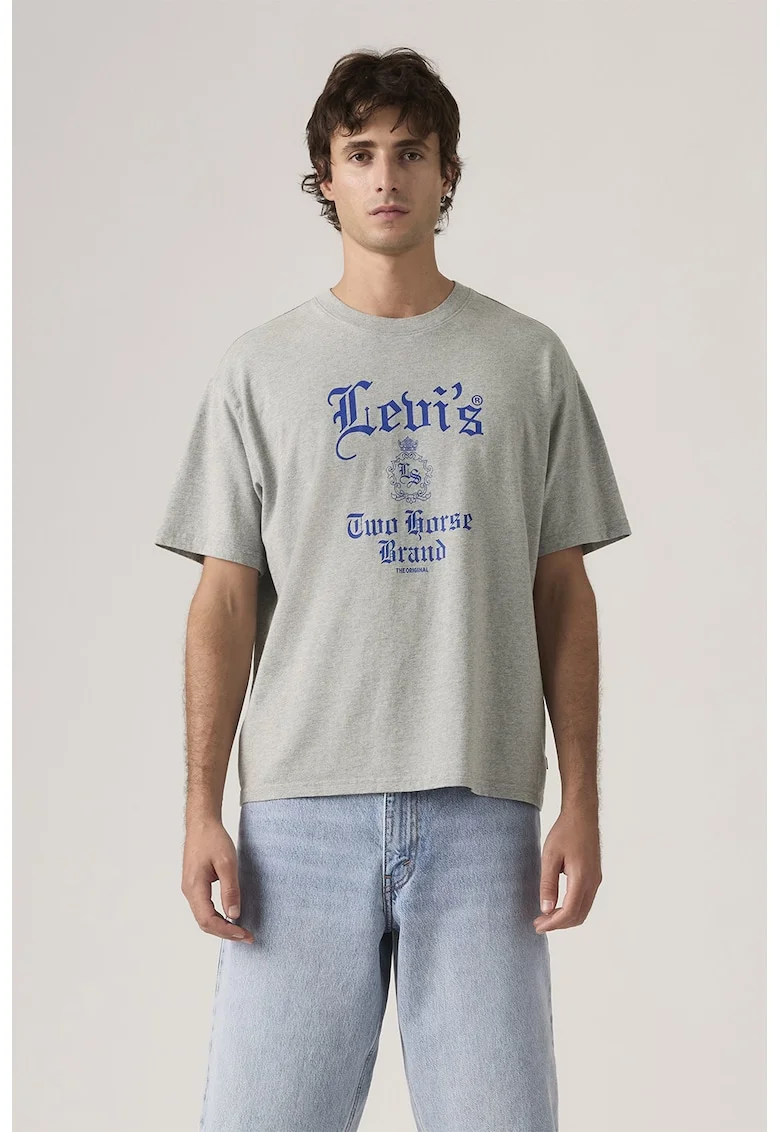 Tricou lejer din bumbac cu imprimeu, Gri melange