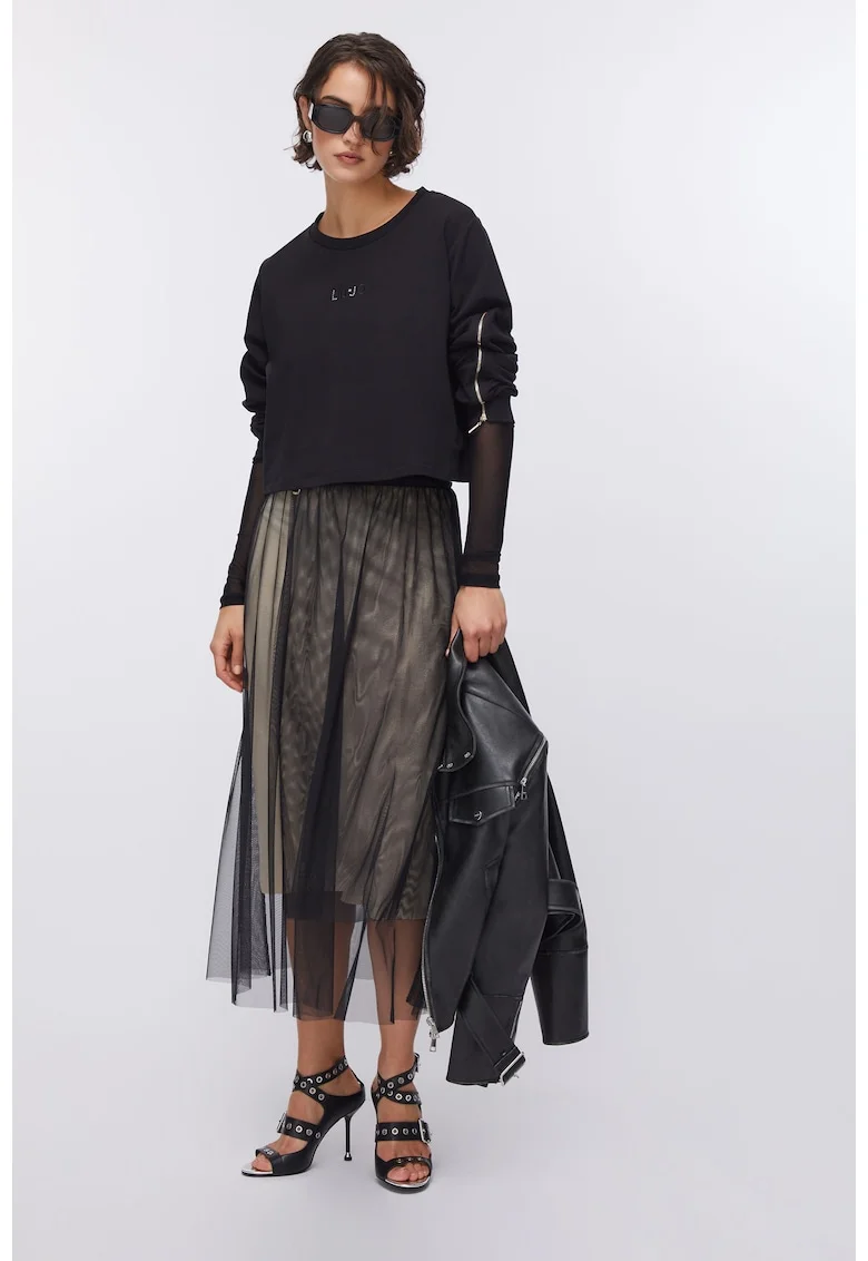 Bluza de trening lejera cu maneci cazute, Negru