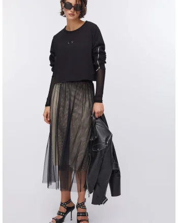 Bluza de trening lejera cu maneci cazute, Negru