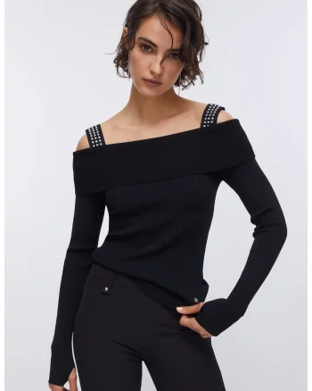 Bluza cu maneci cu spatii pentru degetele mari, Negru