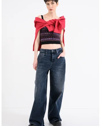Top crop cu croiala slim-fit si model, Negru/Violet
